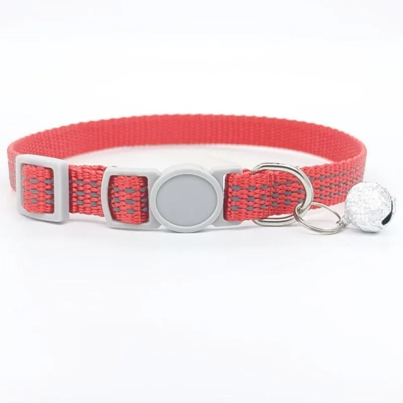 Nylon cat collar with quick-release buckle, 33cm length, available in 8 colours including black and pink