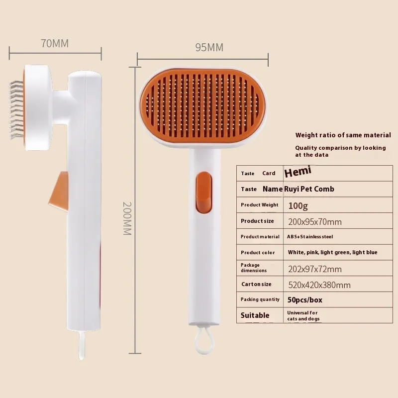 Pet automatic hair fading beauty hair removal brush in ABS stainless steel, comb style 2001, available in white