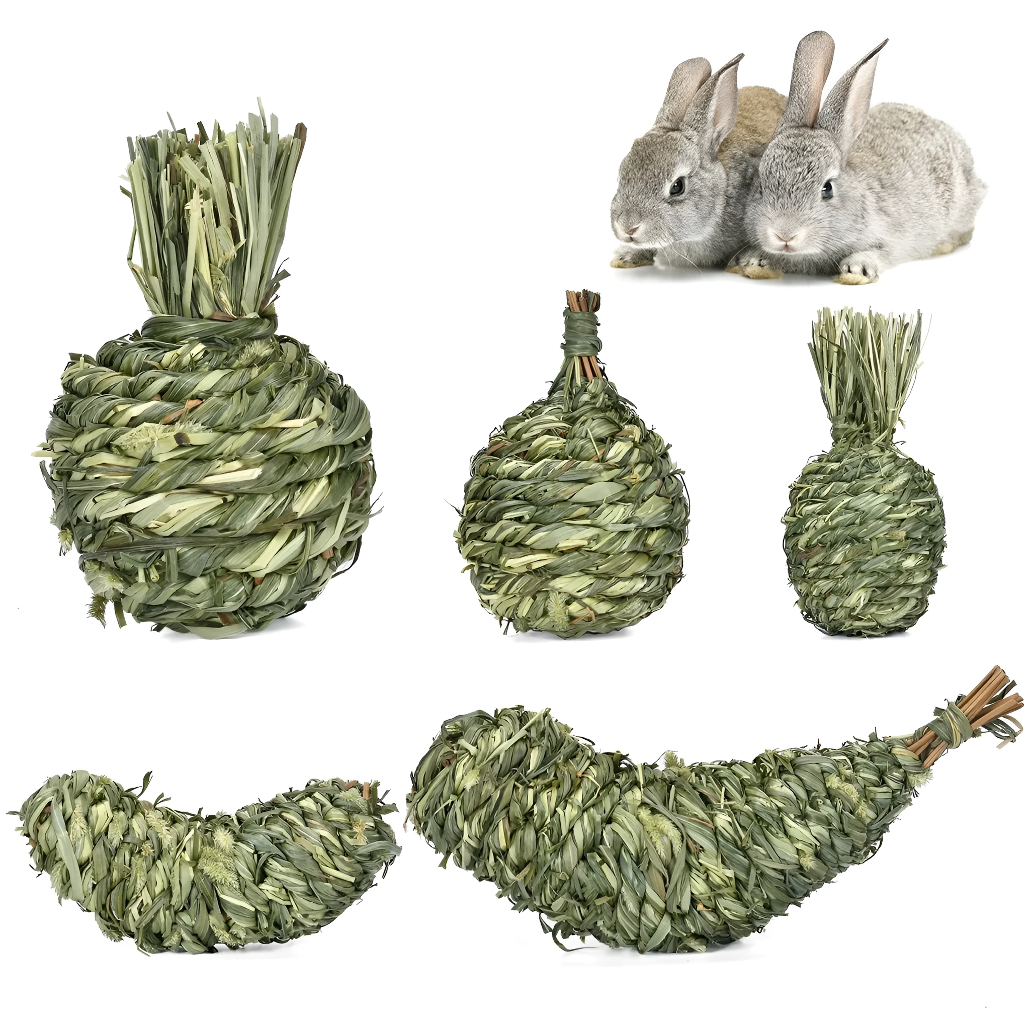 Timothy grass pet chew toy shaped like an apple for rabbits and guinea pigs