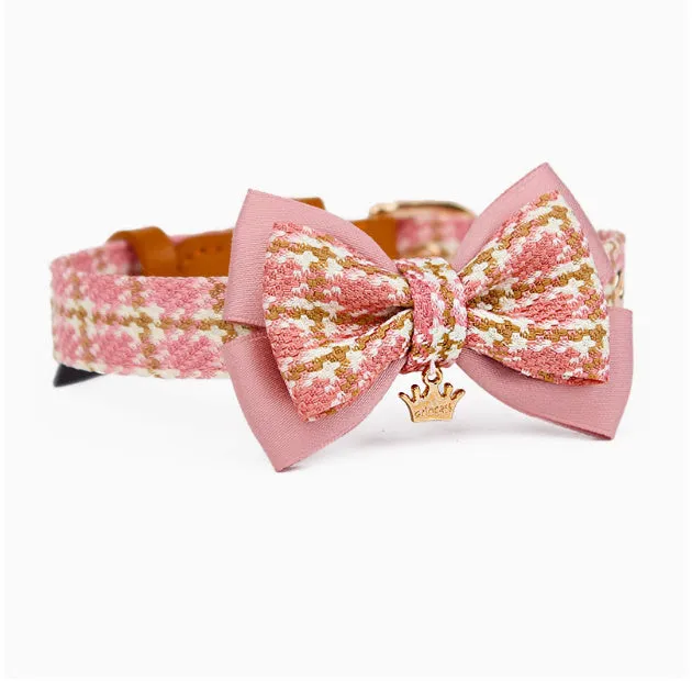 Pet tie ornament hand holding rope in green and pink colours for dogs with collar