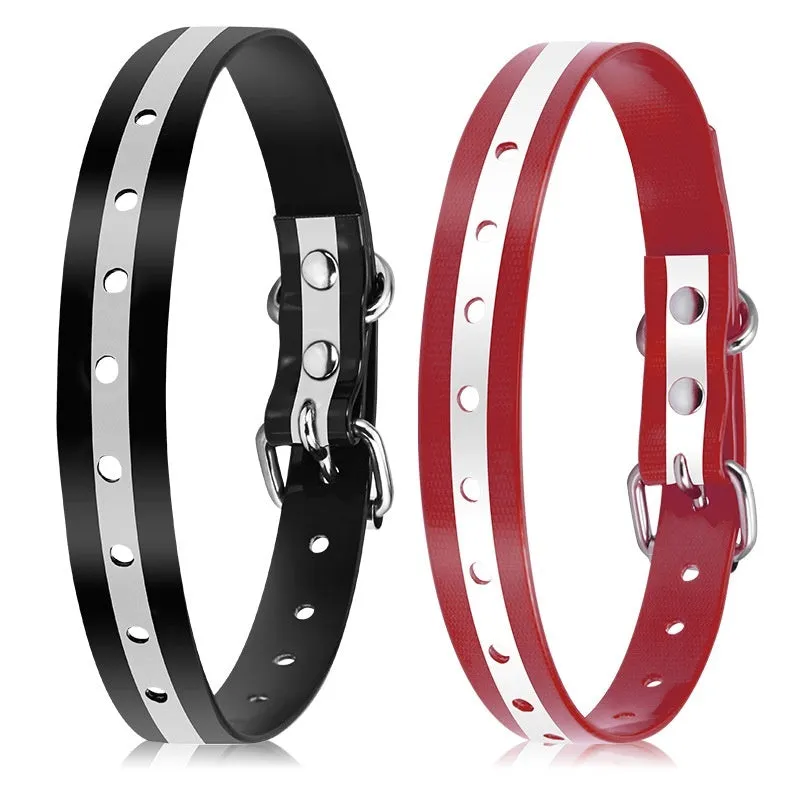 Silicone bark suppressant dog collar in black, showing adjustable buckle and silicone material
