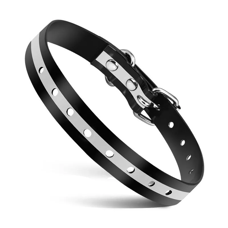 Silicone bark suppressant dog collar in black, showing adjustable buckle and silicone material