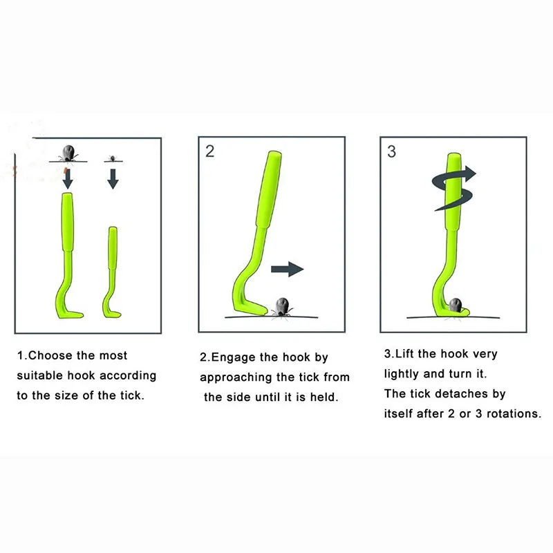 Blue and green plastic pet tick removal tools with hook design for cats and dogs