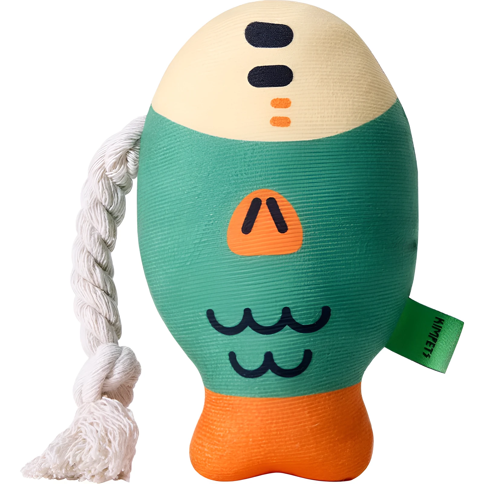 Plush squeaky puffhead fish dog toy in green, purple and yellow colours with wear-resistant fabric