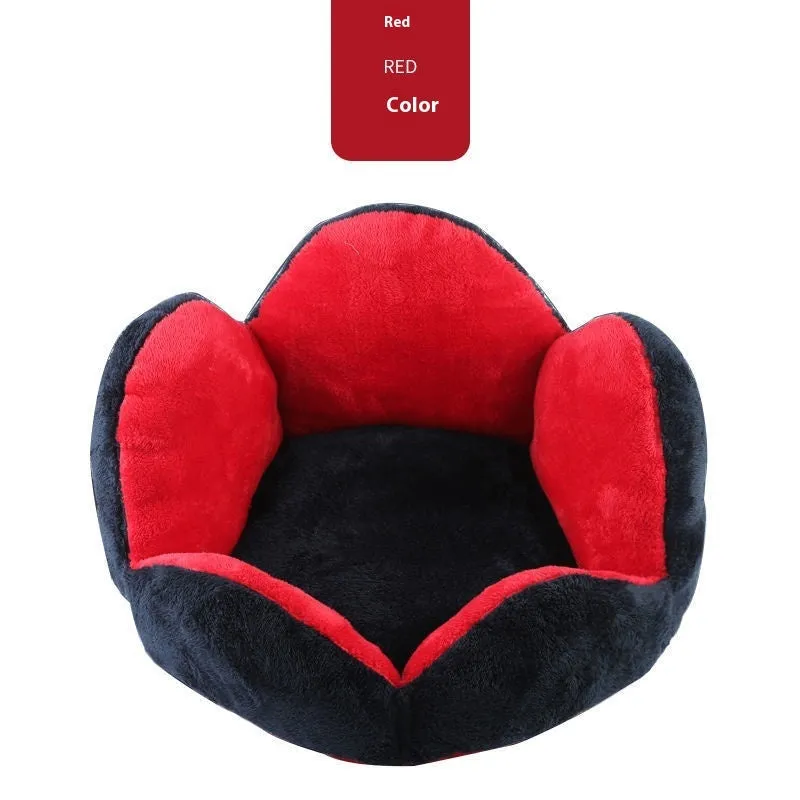 Round plush pet bed in gray with raised rim, 40cm diameter, for cats and small dogs