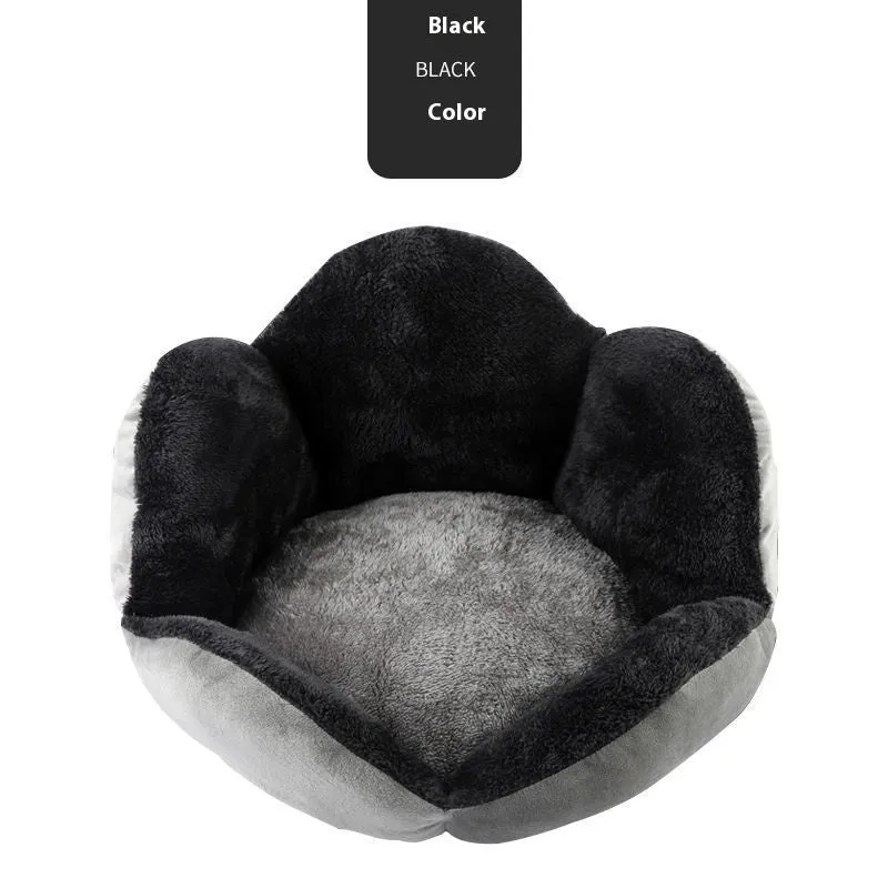 Round plush pet bed in gray with raised rim, 40cm diameter, for cats and small dogs