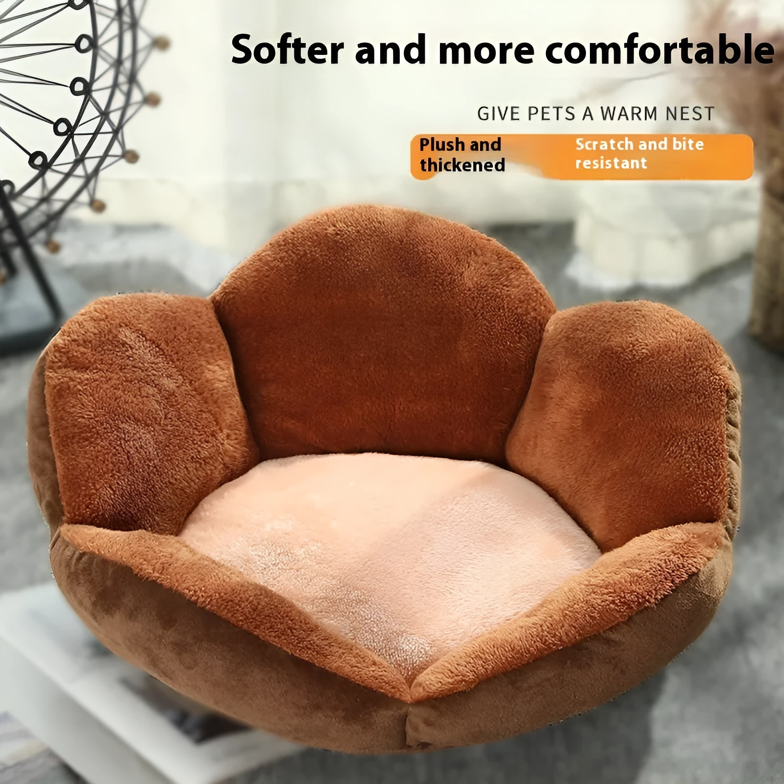 Round plush pet bed in gray with raised rim, 40cm diameter, for cats and small dogs
