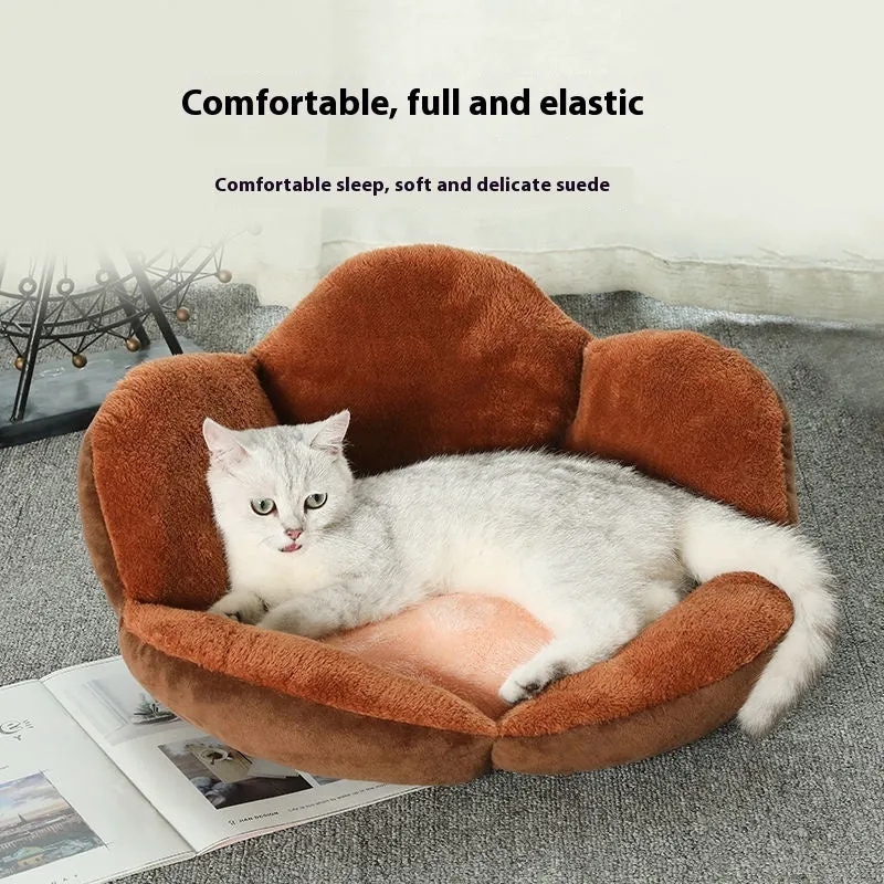 Round plush pet bed in gray with raised rim, 40cm diameter, for cats and small dogs