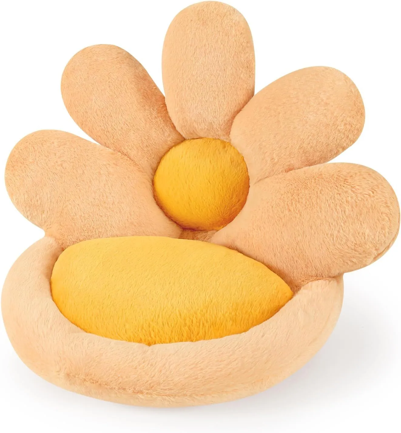 Round grey flower-shaped seat cushion with soft plush fabric, 19 inches, for gaming chair or floor use
