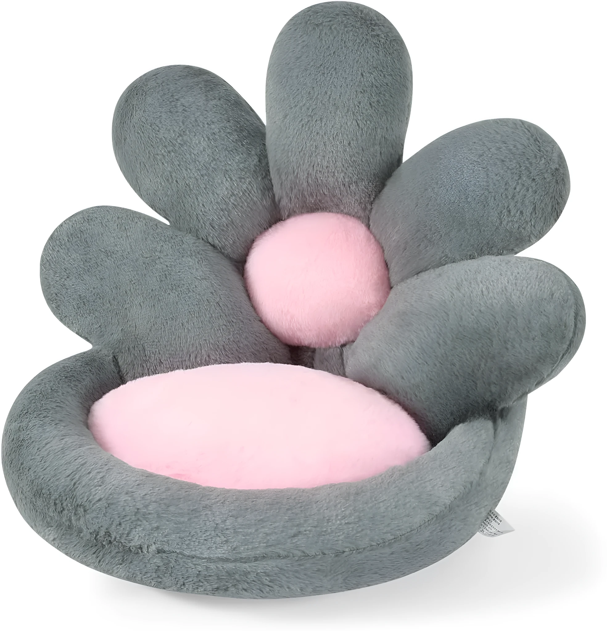 Round grey flower-shaped seat cushion with soft plush fabric, 19 inches, for gaming chair or floor use