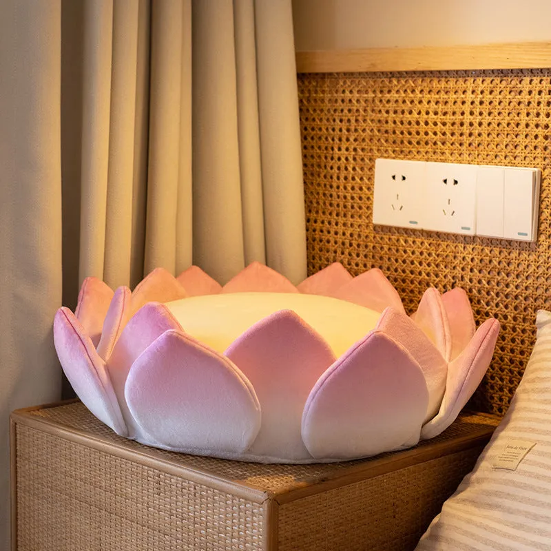 Non-slip lotus cat bed cushion in crystal velvet fabric, 62cm diameter, side view showing shape