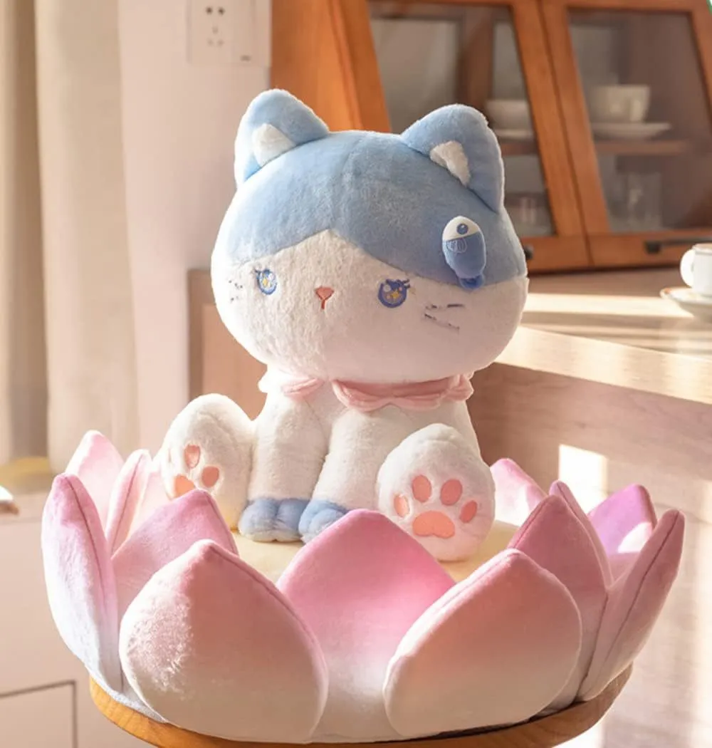 Non-slip lotus cat bed cushion in crystal velvet fabric, 62cm diameter, side view showing shape