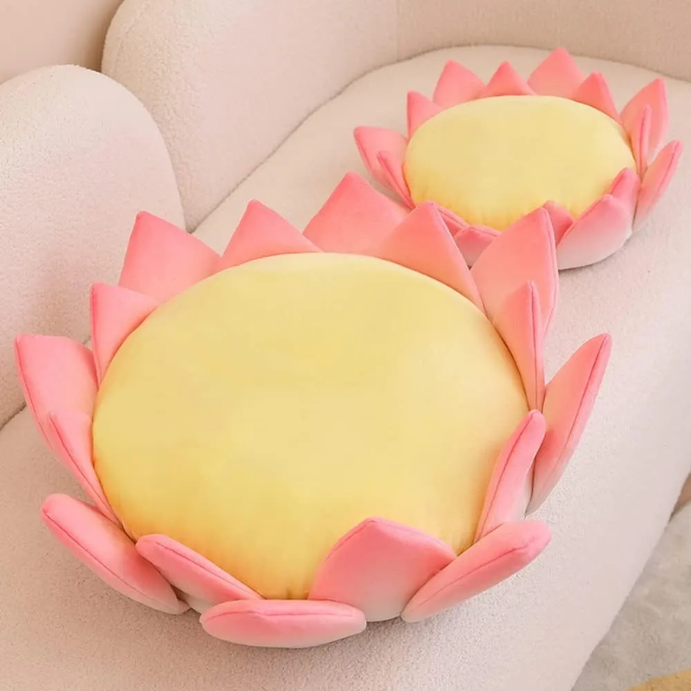 Non-slip lotus cat bed cushion in crystal velvet fabric, 62cm diameter, side view showing shape