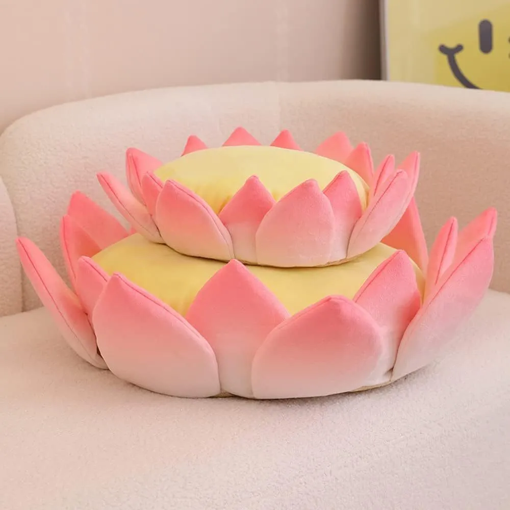 Non-slip lotus cat bed cushion in crystal velvet fabric, 62cm diameter, side view showing shape