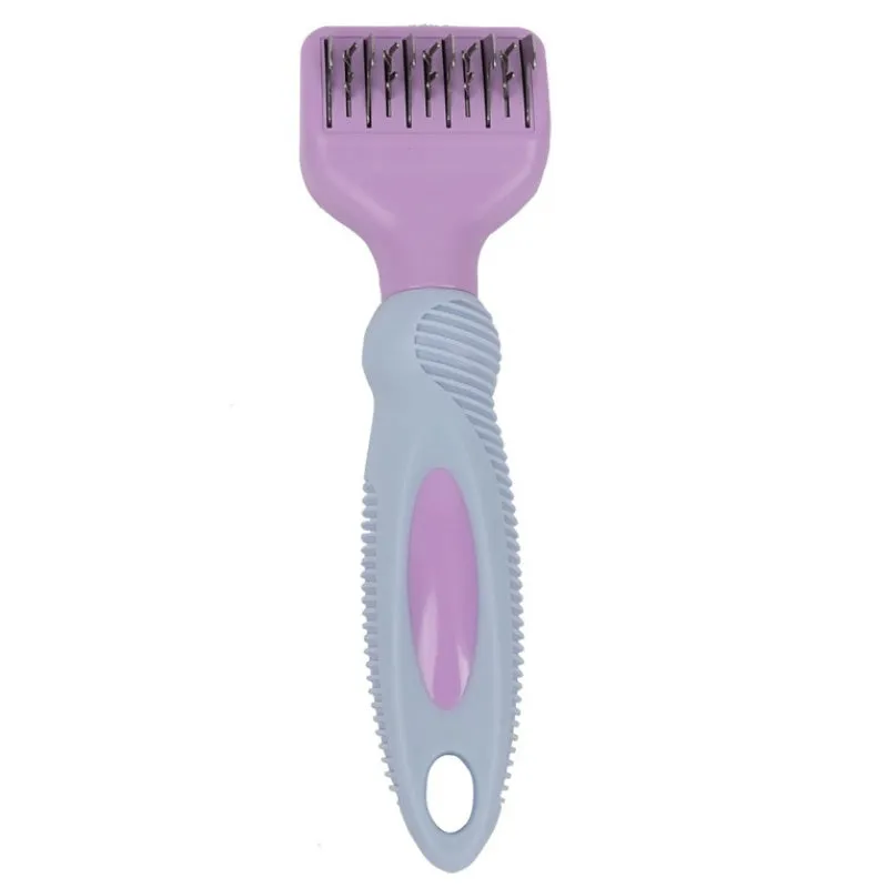 Stainless steel pet grooming comb with knot knife blade in pink and purple colour options