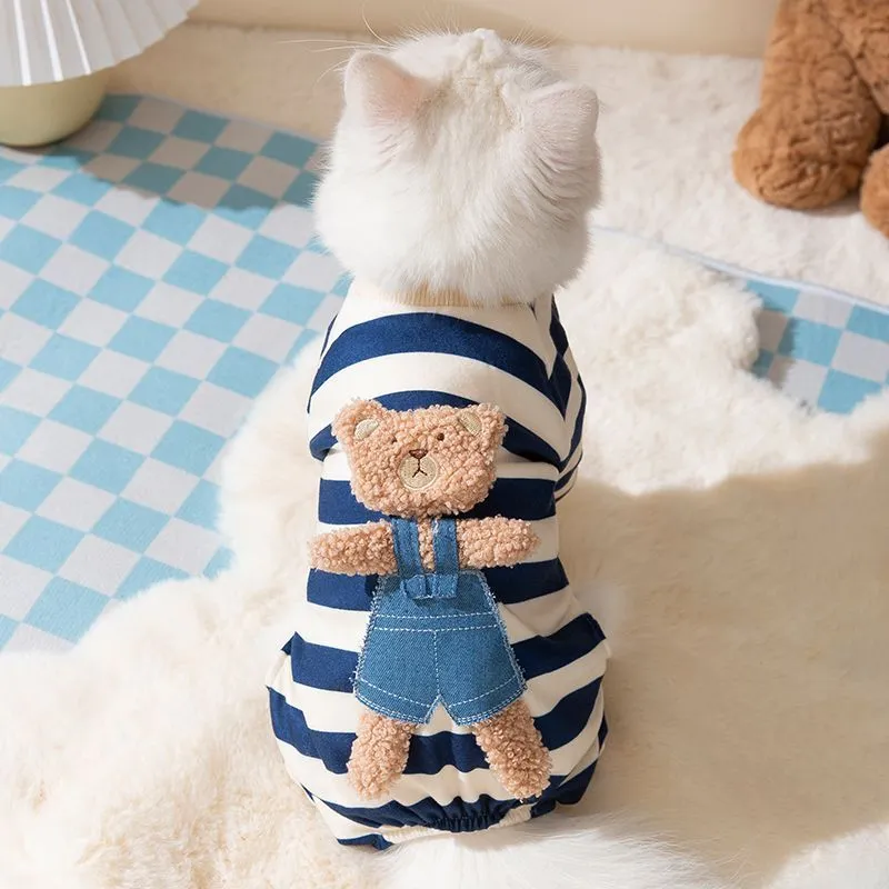 Cute Kitty anti-lint Dralon pet coat in white polka dot banana pattern on a cat, side view