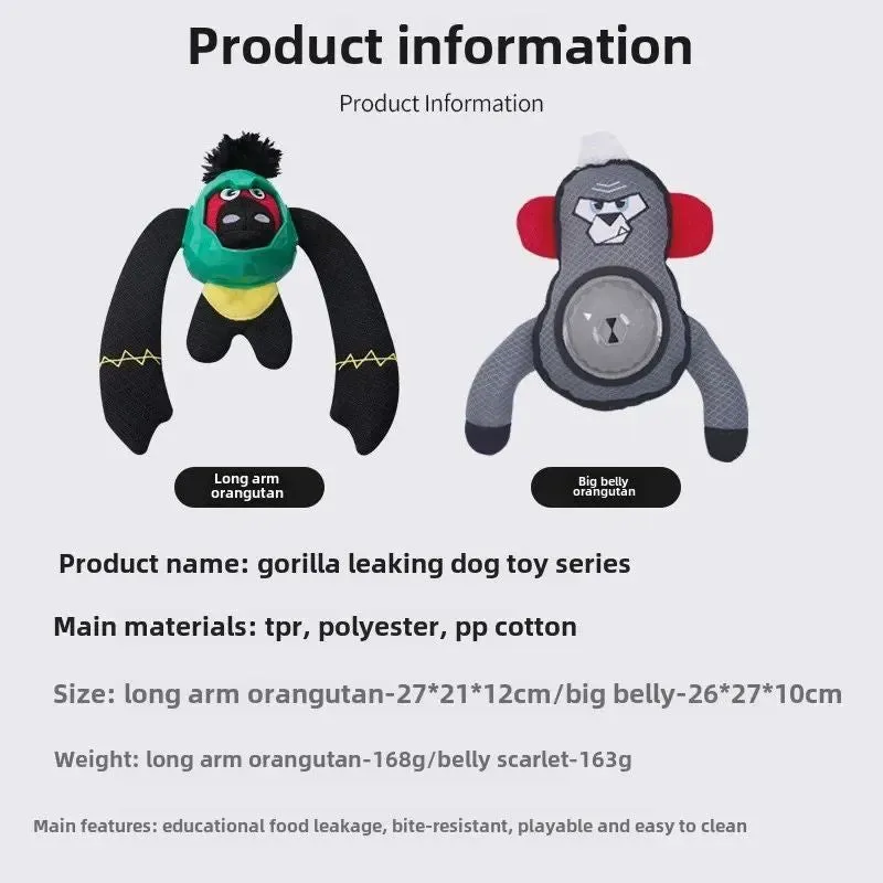 Missing food dog toy in gorilla shape with paper sound, bite-resistant fabric, green colour