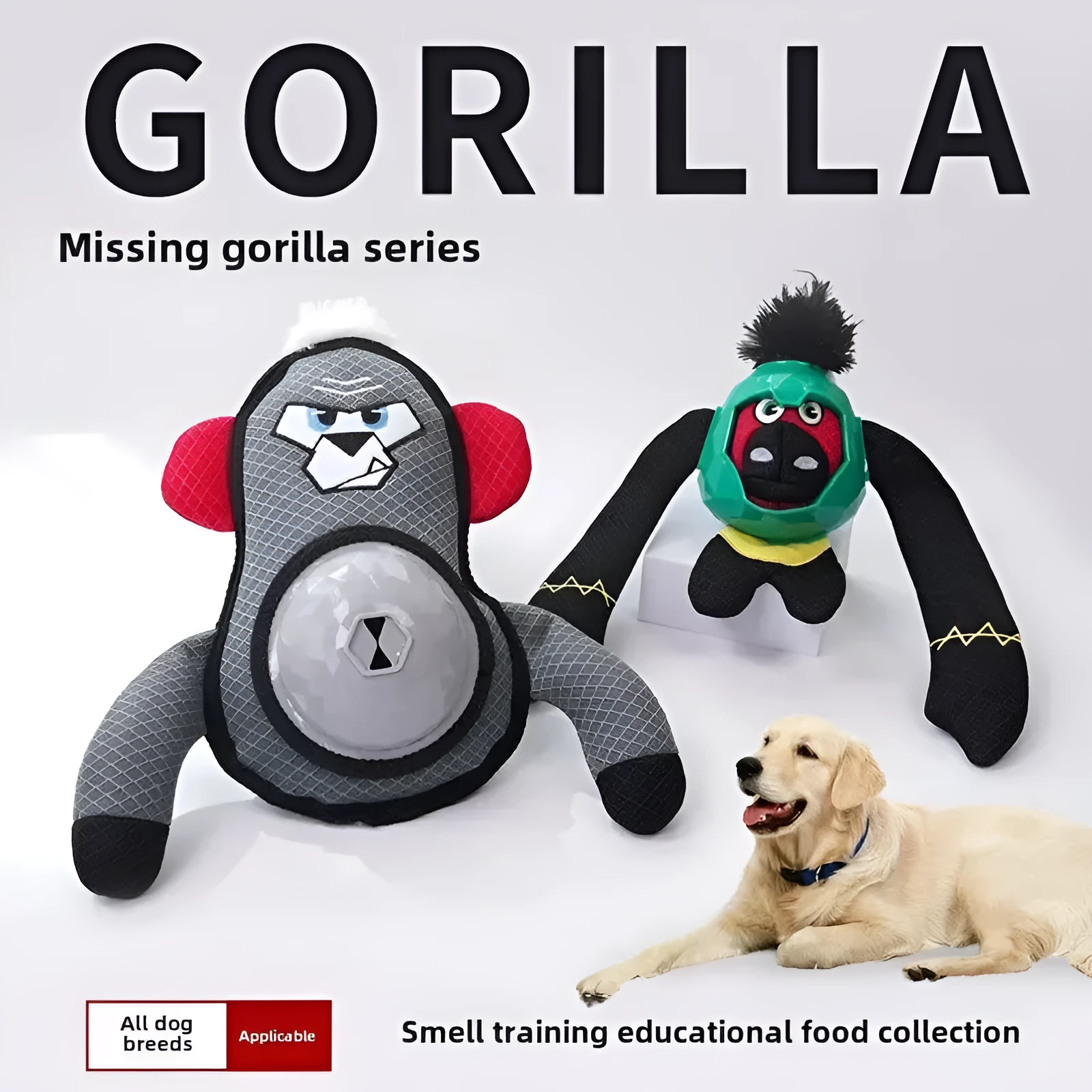 Missing food dog toy in gorilla shape with paper sound, bite-resistant fabric, green colour