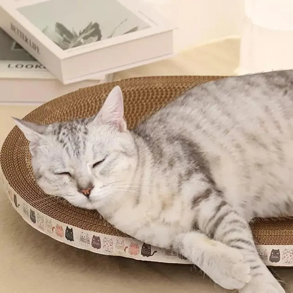 Oval cat scratch bed cardboard cat scratcher 2 in 1 lounger bowl nest for indoor cats, available in four sizes
