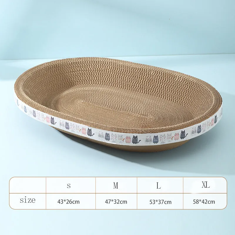 Oval cat scratch bed cardboard cat scratcher 2 in 1 lounger bowl nest for indoor cats, available in four sizes
