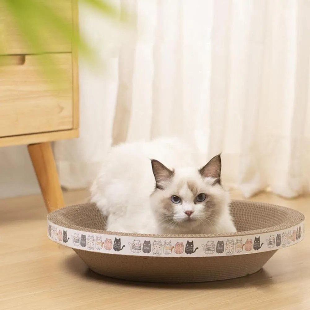 Oval cat scratch bed cardboard cat scratcher 2 in 1 lounger bowl nest for indoor cats, available in four sizes