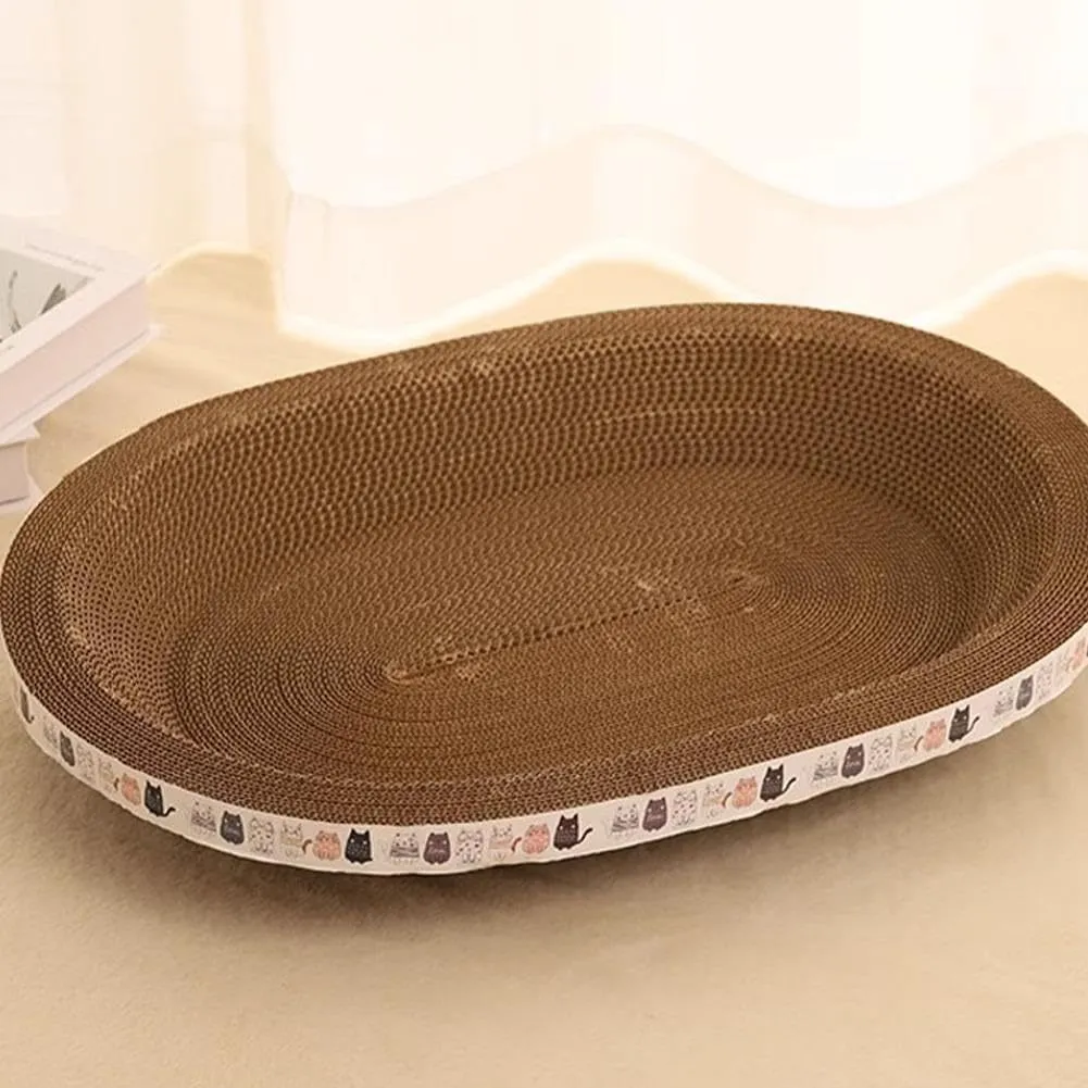 Oval cat scratch bed cardboard cat scratcher 2 in 1 lounger bowl nest for indoor cats, available in four sizes
