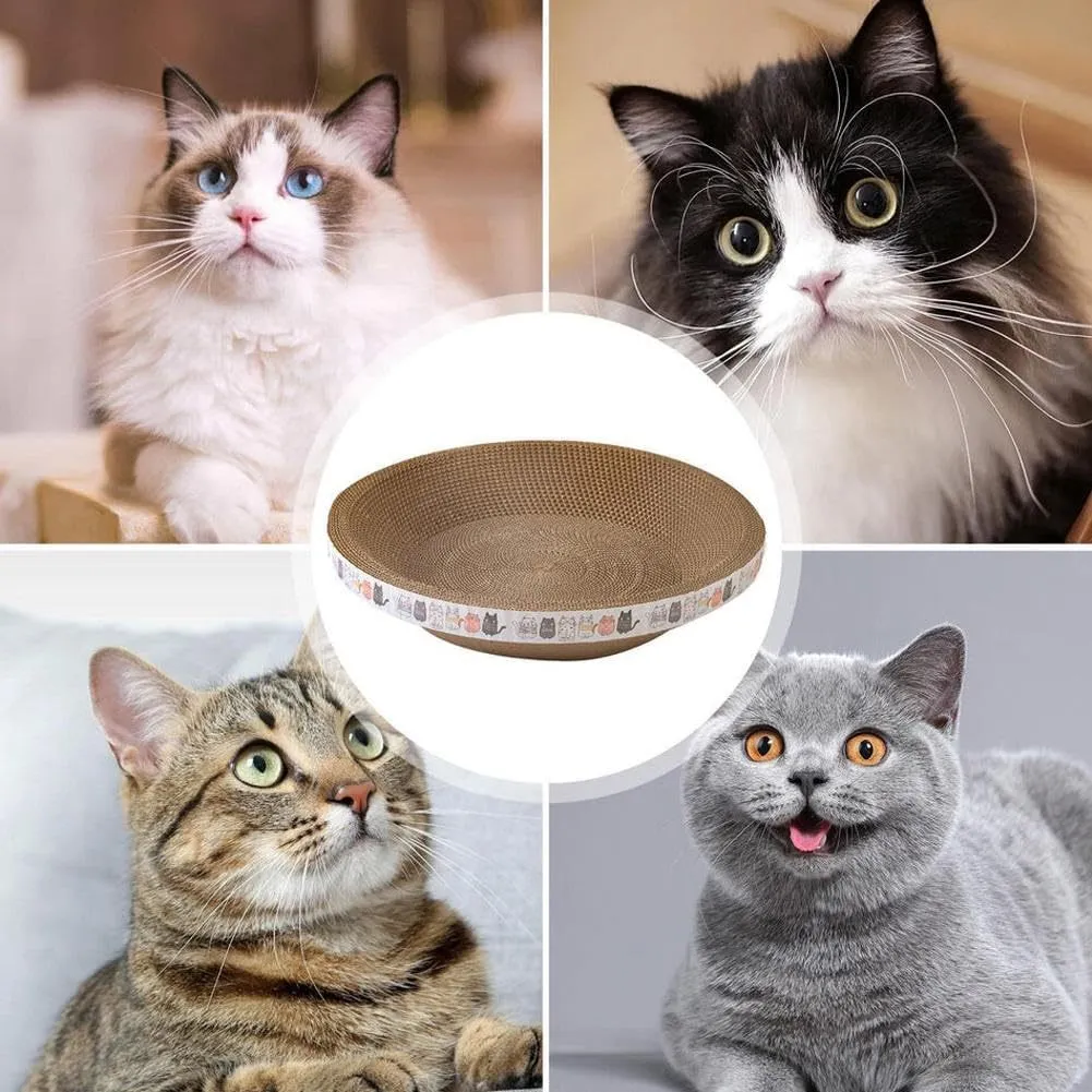 Oval cat scratch bed cardboard cat scratcher 2 in 1 lounger bowl nest for indoor cats, available in four sizes