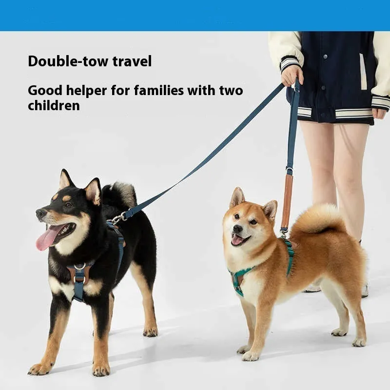 Dog rope leash multifunctional explosion-proof chest strap double pull in cardamom red for pets