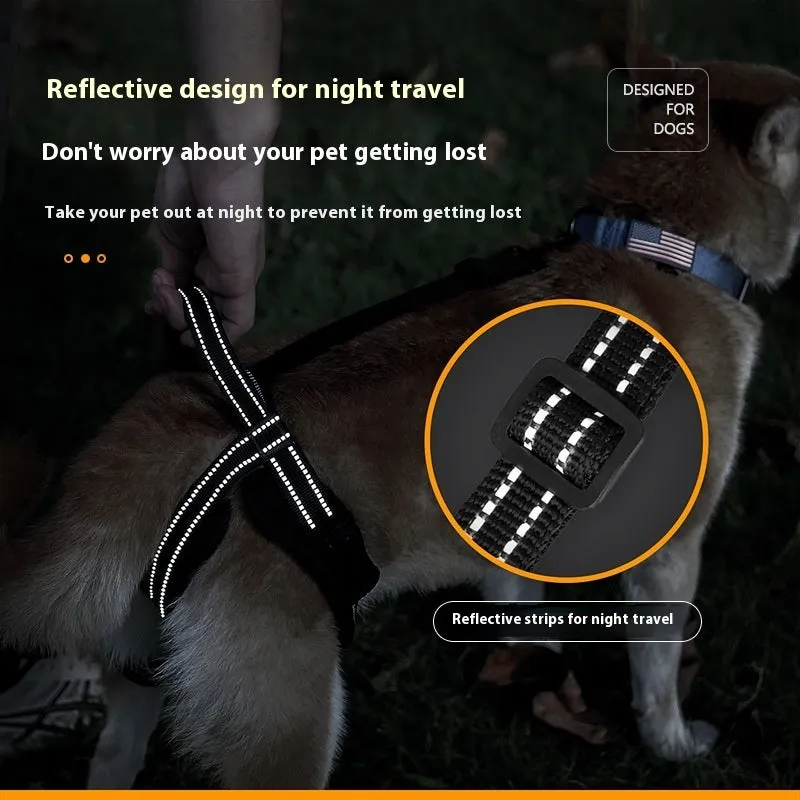 Black polyester pet rehabilitation hind legs auxiliary strap on a dog, three sizes available