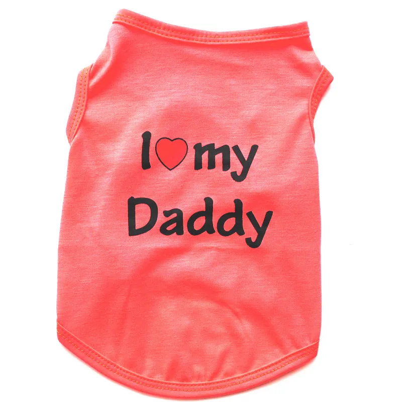Polyester pet vest with Love Mom print in pink colour for small dogs