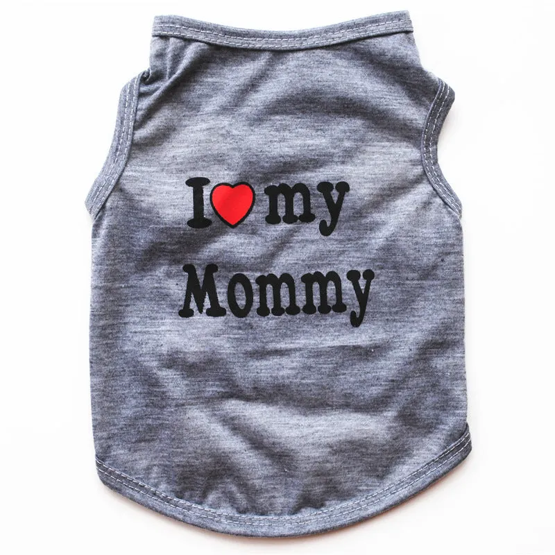 Polyester pet vest with Love Mom print in pink colour for small dogs