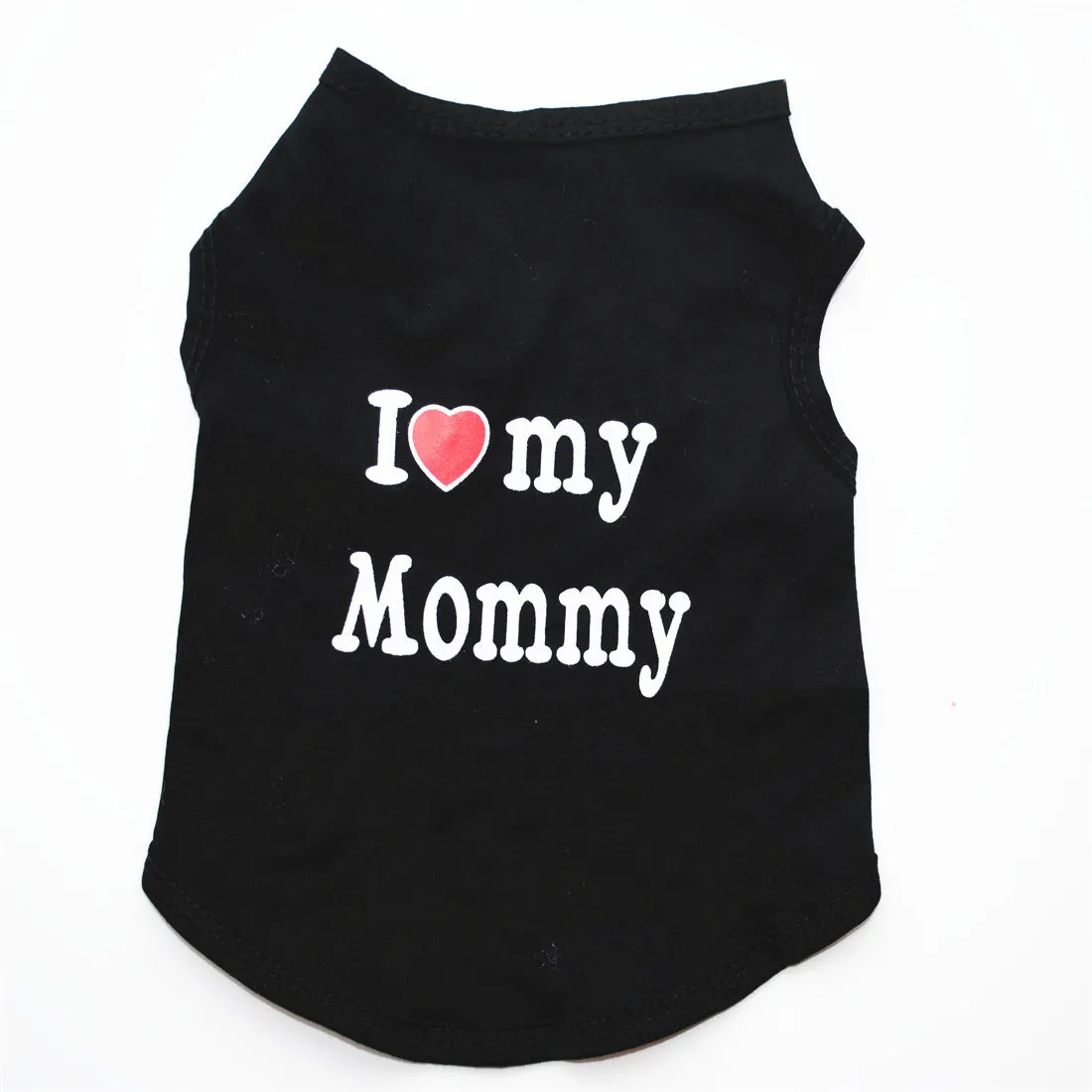 Polyester pet vest with Love Mom print in pink colour for small dogs
