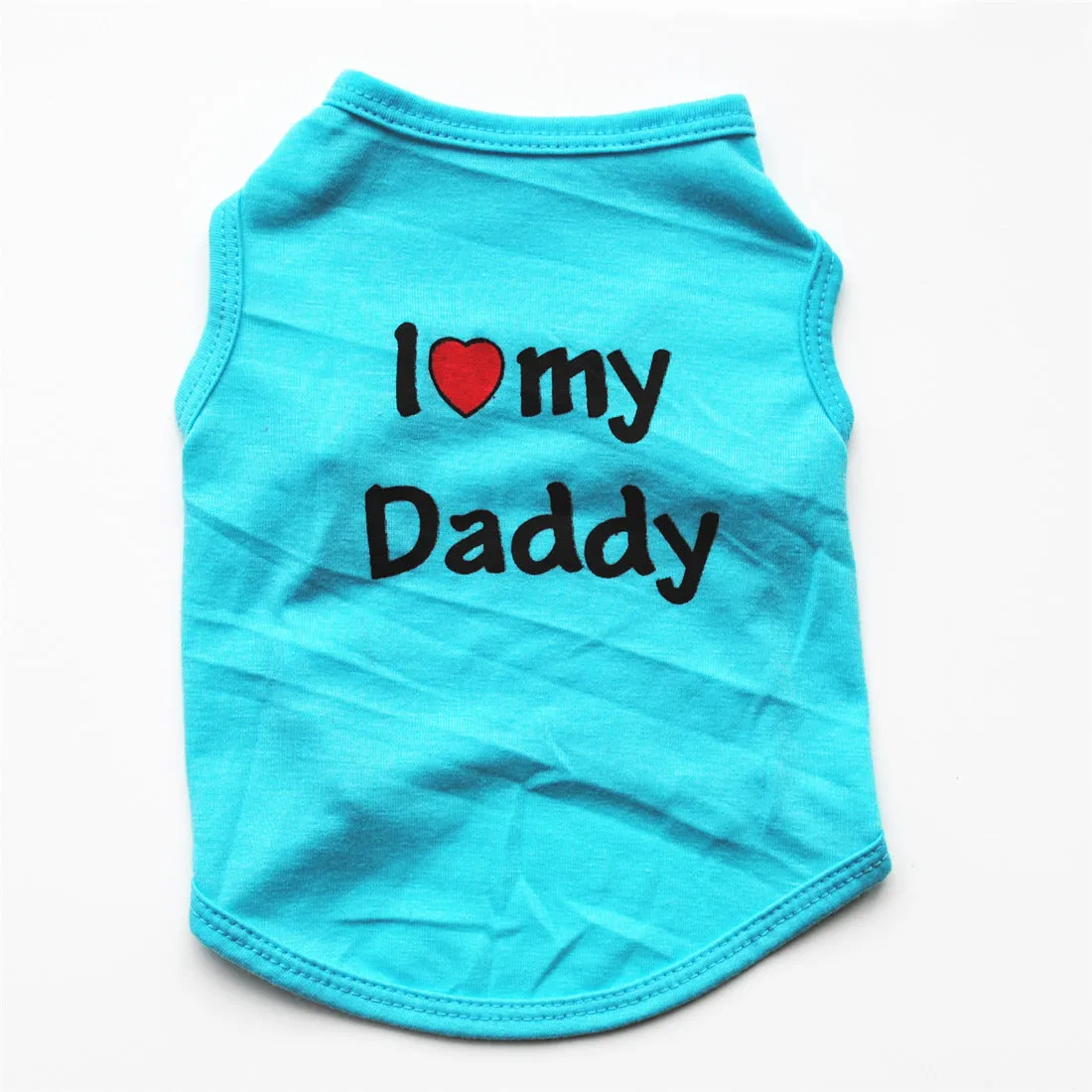 Polyester pet vest with Love Mom print in pink colour for small dogs