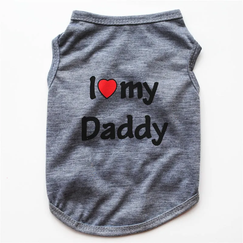 Polyester pet vest with Love Mom print in pink colour for small dogs