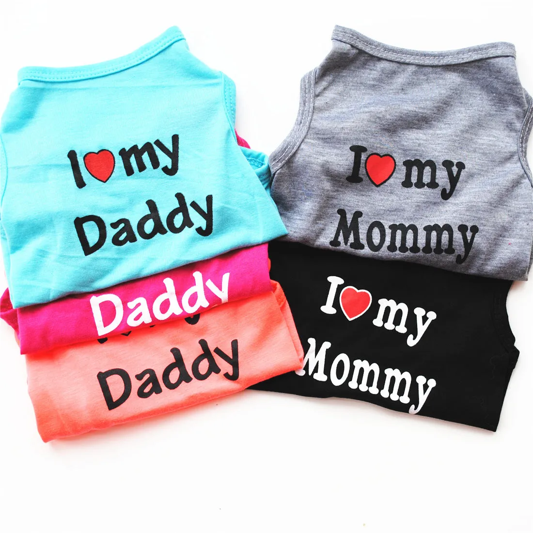 Polyester pet vest with Love Mom print in pink colour for small dogs