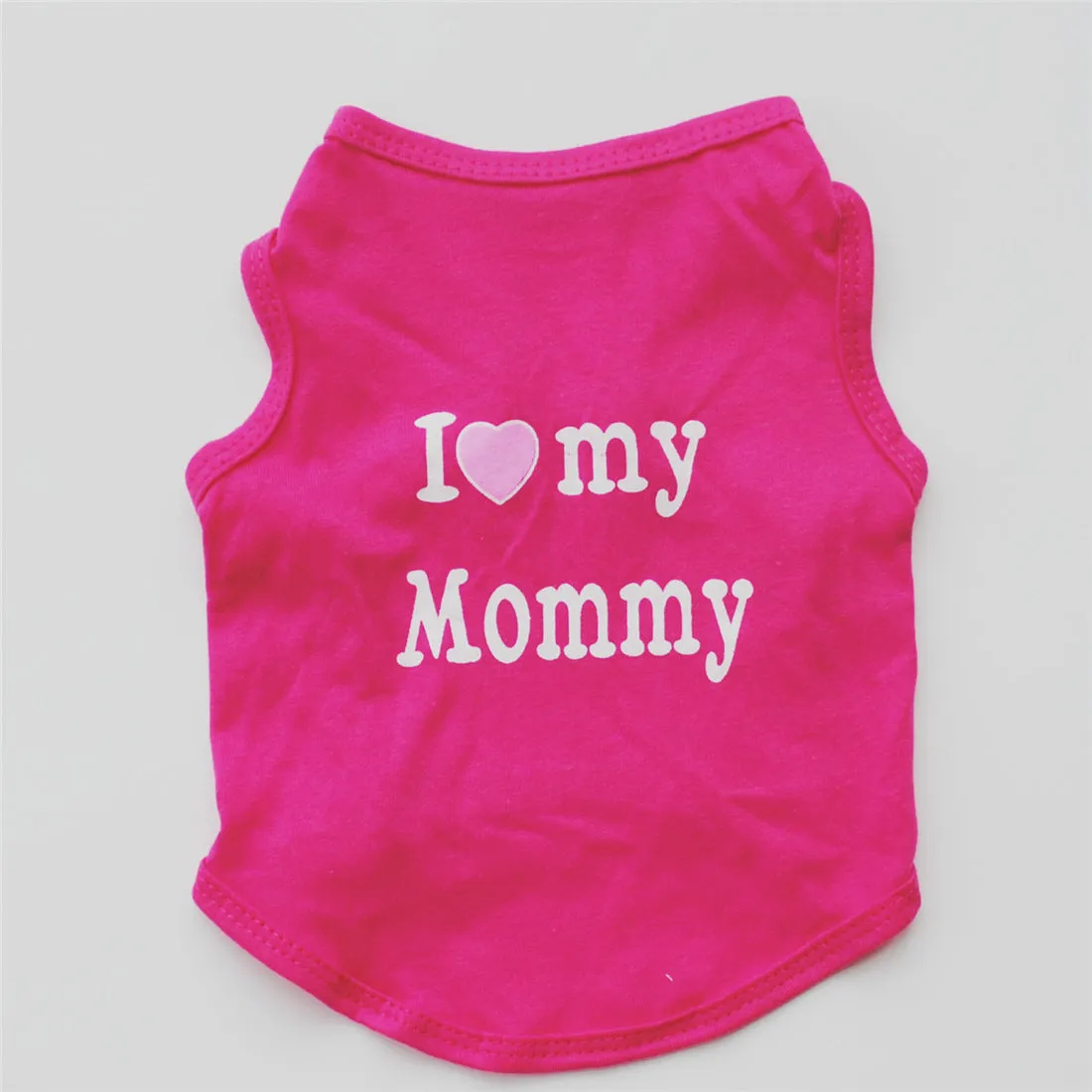 Polyester pet vest with Love Mom print in pink colour for small dogs