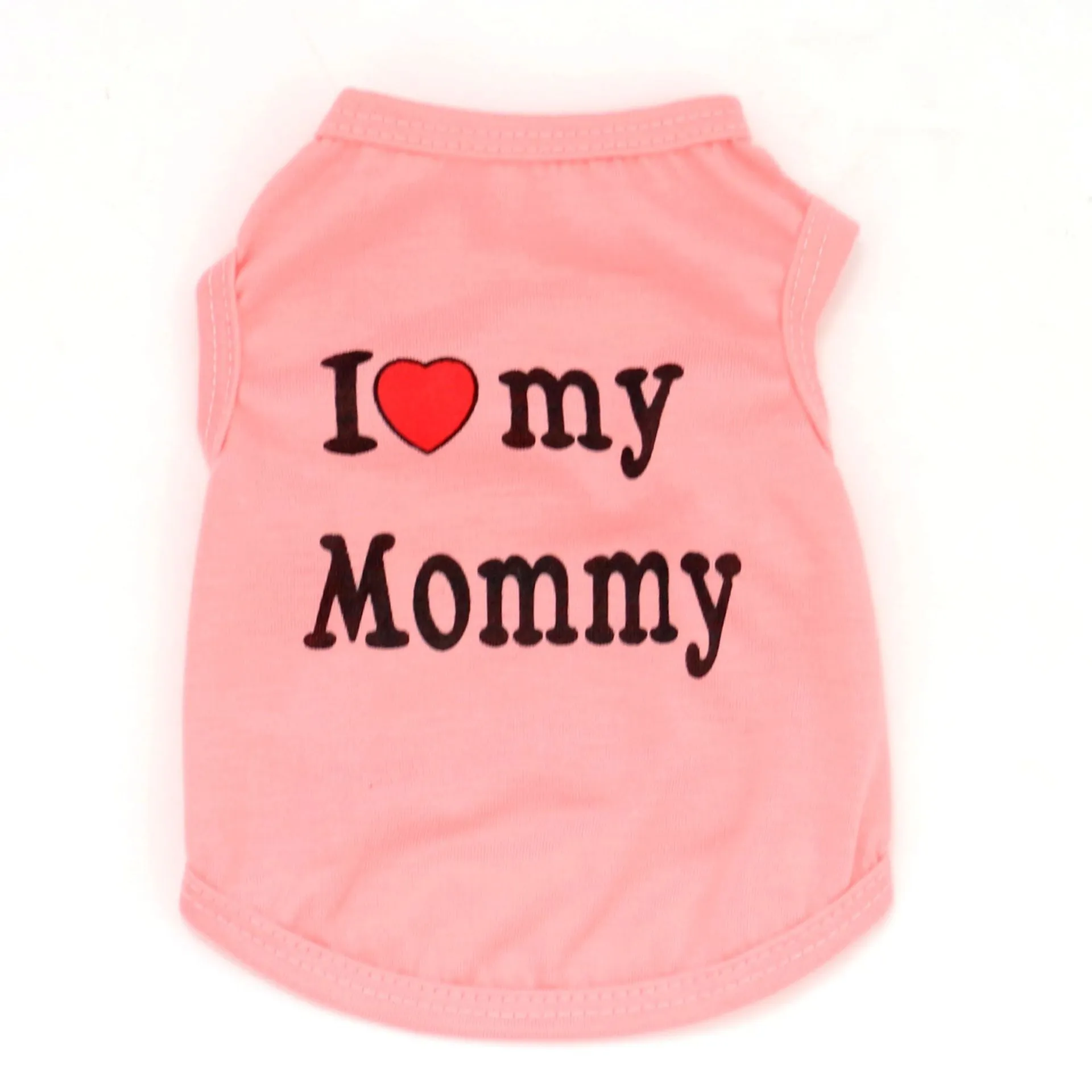 Polyester pet vest with Love Mom print in pink colour for small dogs