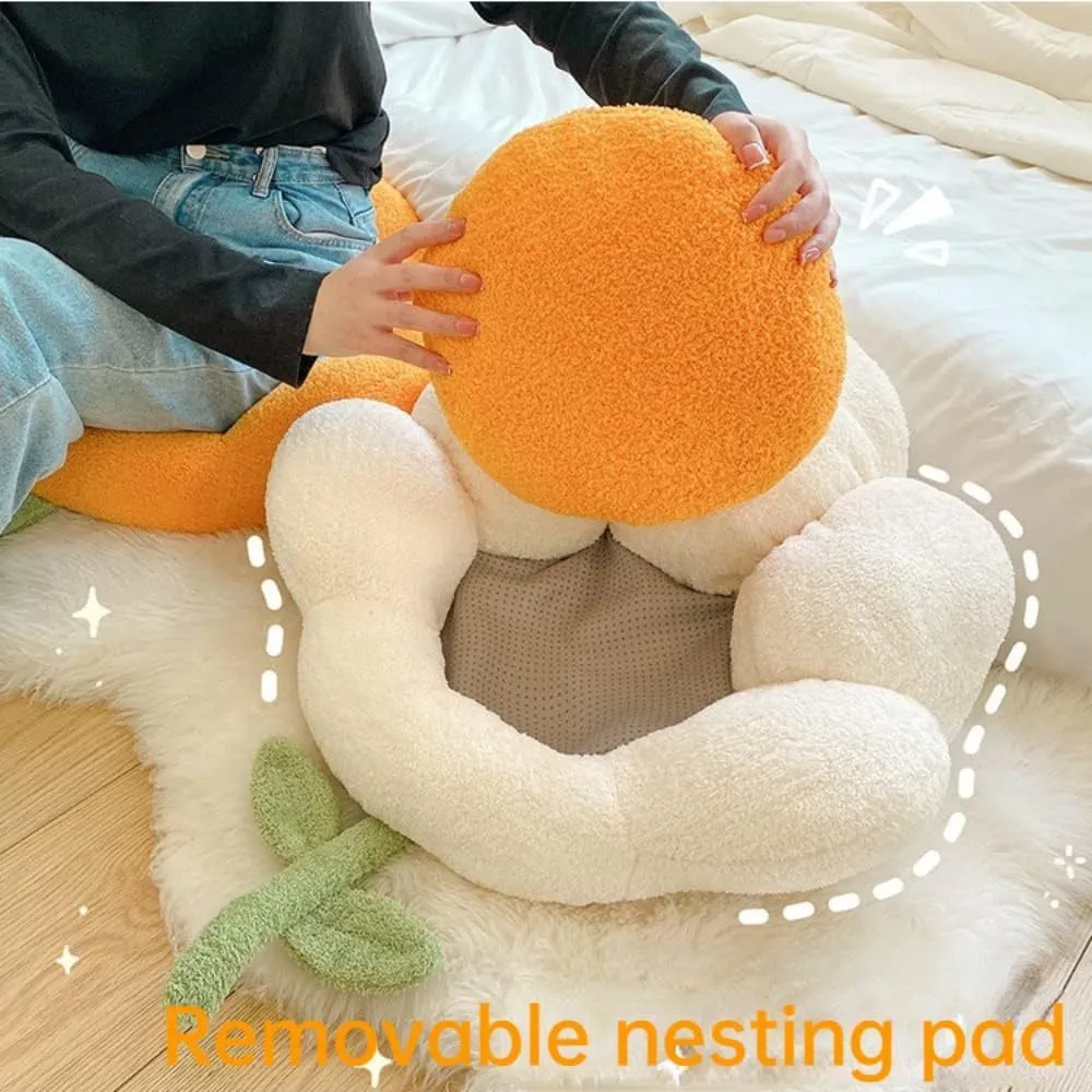 Flower shaped cat nest in brown with thick cushion and non-slip base for small pets