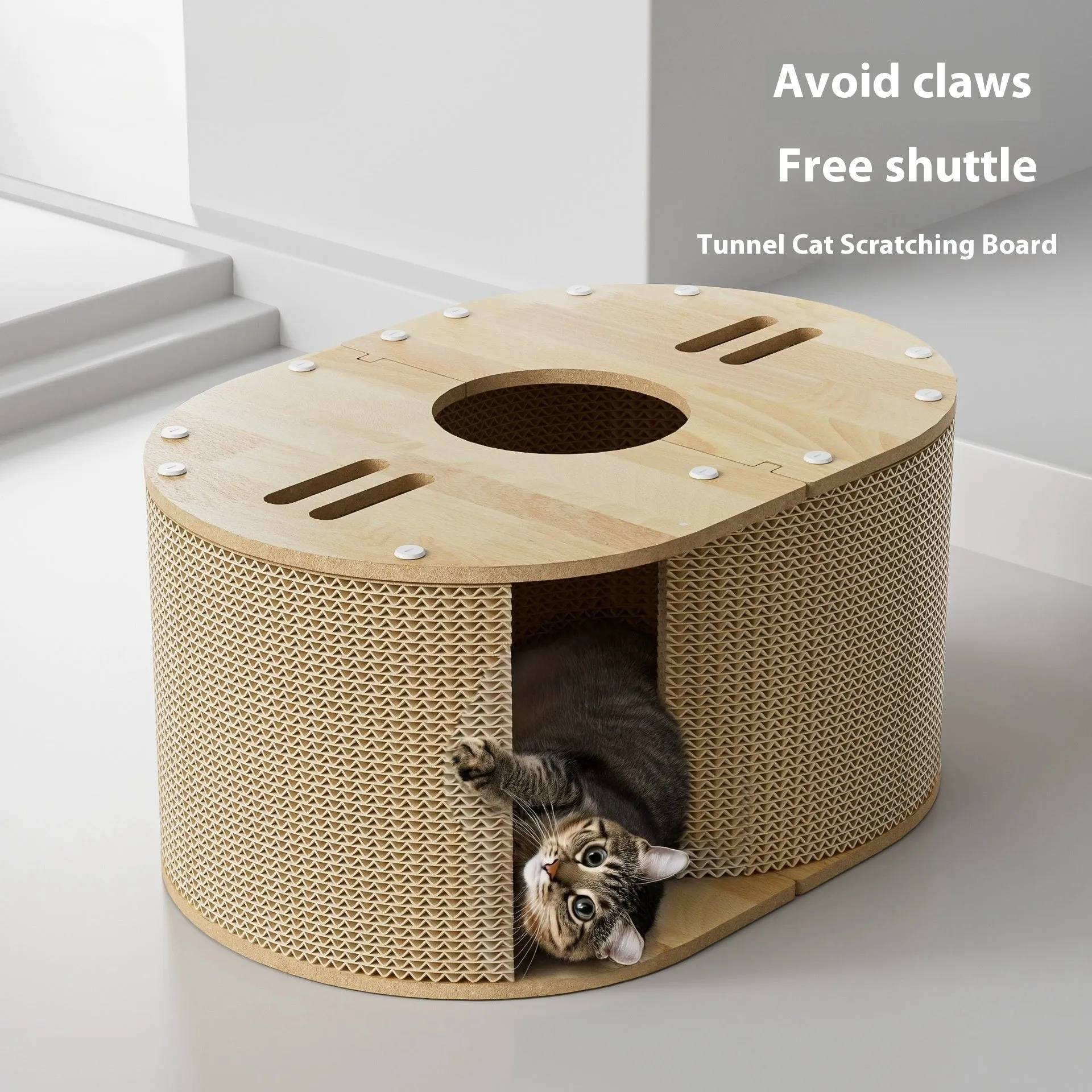 Small cat climbing frame made of corrugated paper with tunnel nest, 57x39x27.5cm