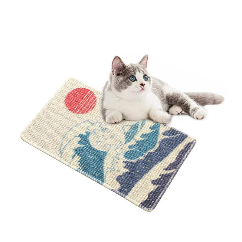 Printed sisal cat scratching pad 7mm thick with cartoon design, 33x55cm, reusable wall sticker for cats