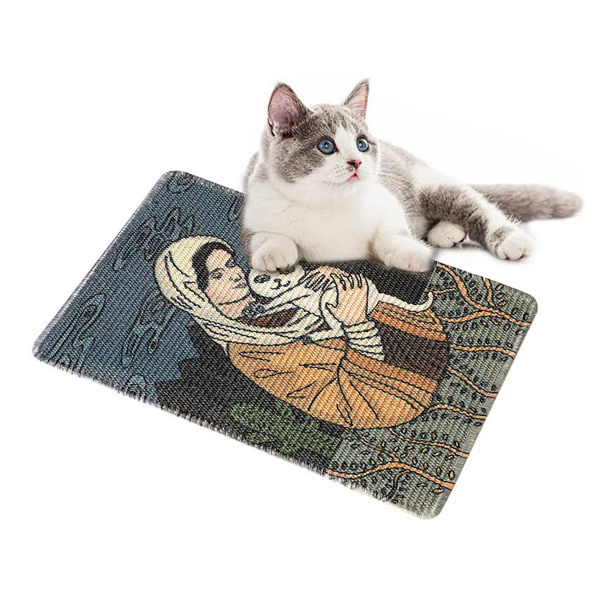 Printed sisal cat scratching pad 7mm thick with cartoon design, 33x55cm, reusable wall sticker for cats