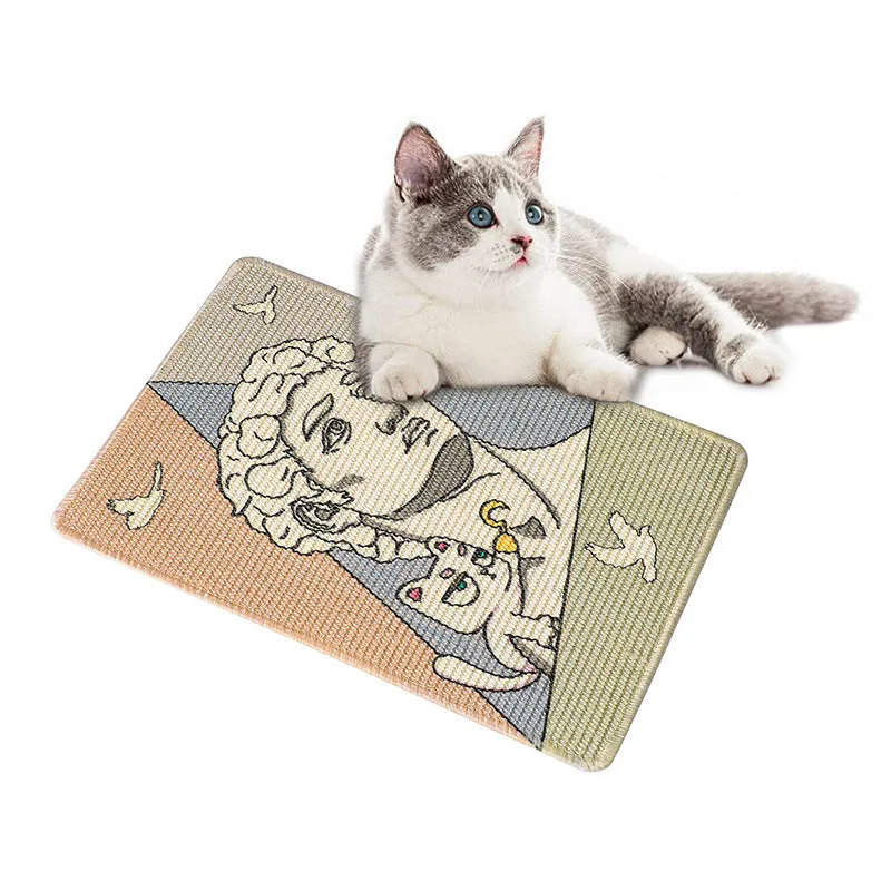Printed sisal cat scratching pad 7mm thick with cartoon design, 33x55cm, reusable wall sticker for cats