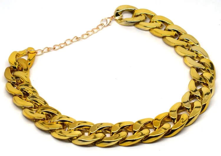 Gold colour chain dog collar ornament with geometric plastic resin design for small to medium dogs