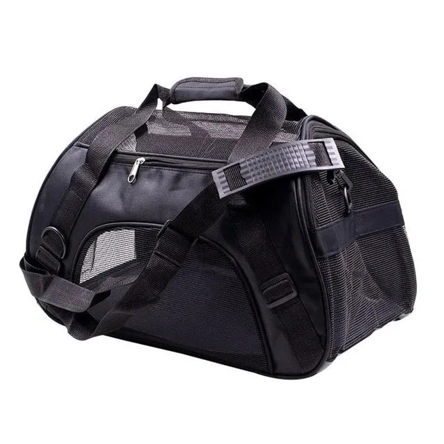 Pet dog outing bag carrying backpack in black for small dogs with hands-free design and adjustable straps