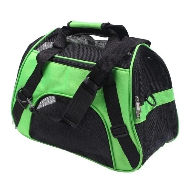 Pet dog outing bag carrying backpack in black for small dogs with hands-free design and adjustable straps