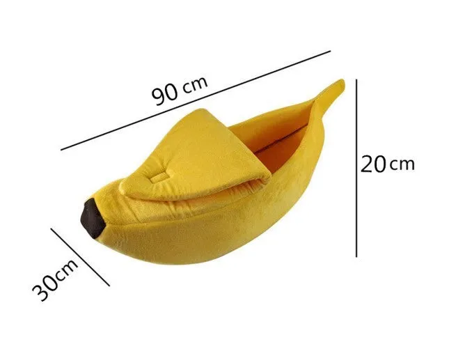 Banana shape pet house dog bed in yellow super soft short plush fabric with thick sponge cushioning