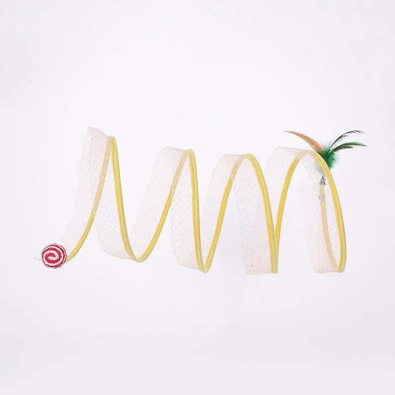 Foldable cat tunnel toy set with hanging feather and sisal ball toys, 50cm long