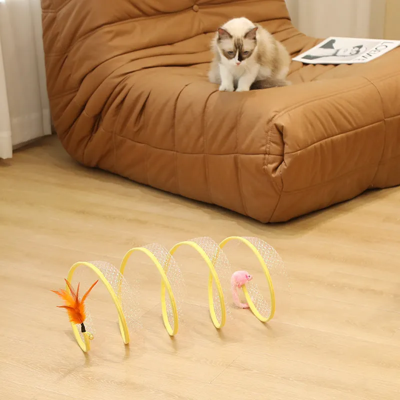 Foldable cat tunnel toy set with hanging feather and sisal ball toys, 50cm long