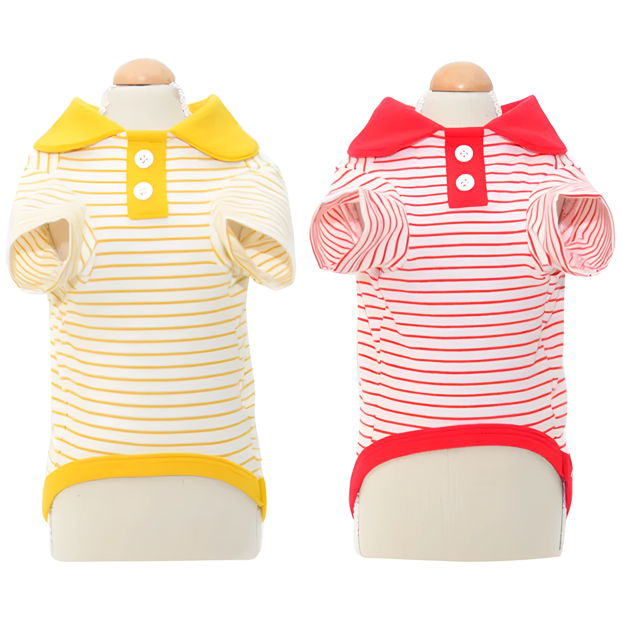 Pet colour striped polo shirt in cotton spandex blend with red stripes, available in multiple sizes for dogs and cats