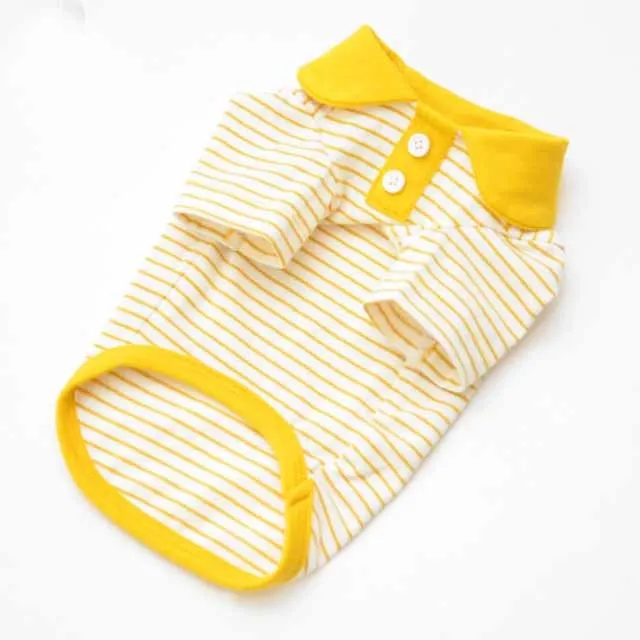 Pet colour striped polo shirt in cotton spandex blend with red stripes, available in multiple sizes for dogs and cats